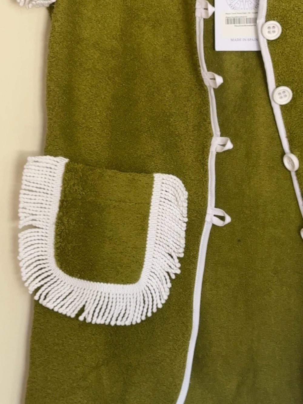 Olive Green Mini Dress with White Fringe Sleeves - Picture 6 of 7